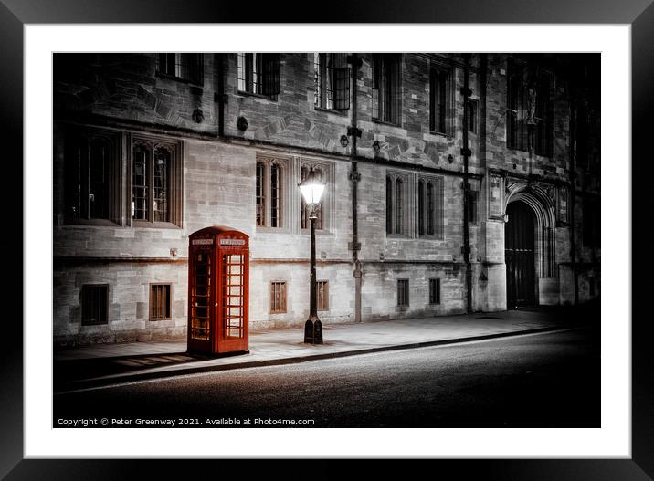 Illuminated Red Telephone Box In St Giles, Oxford Framed Mounted Print by Peter Greenway