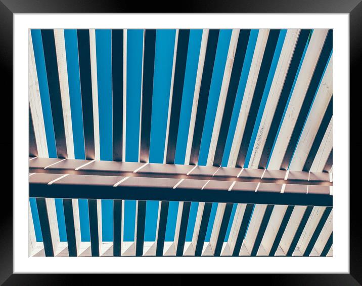 Stripped image of a wooden roof in a terrace Framed Mounted Print by Sol Cantero