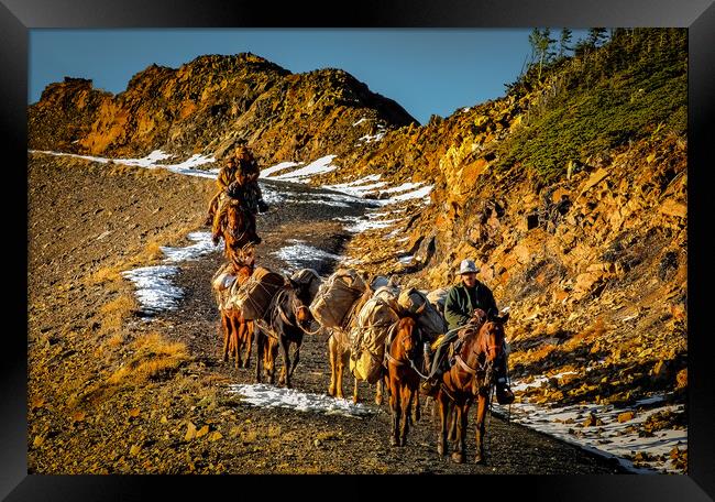 Hunters on horseback Framed Print by Chuck Koonce