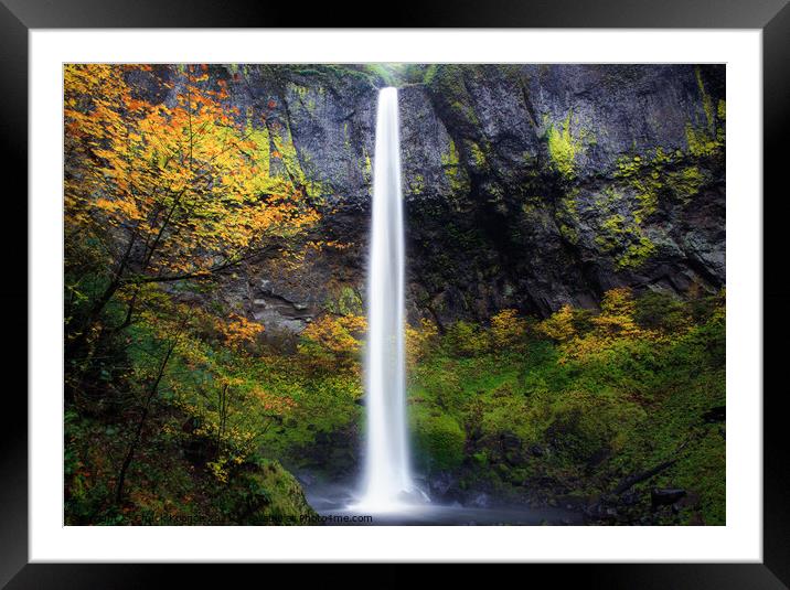 Waterfall and Fall Foliage Framed Mounted Print by Chuck Koonce