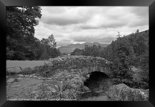 Monochrome Ashness Bridge, Lake District Framed Print by Graham Lathbury