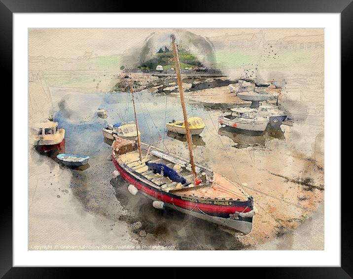 Watercolour Cemaes Harbour, Anglesey Framed Mounted Print by Graham Lathbury