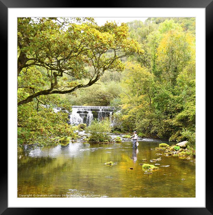 Fly Fishing in the River Wye Framed Mounted Print by Graham Lathbury