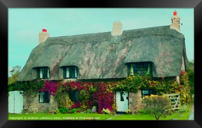 Cotswolds Thatched Cottage Framed Print by Graham Lathbury