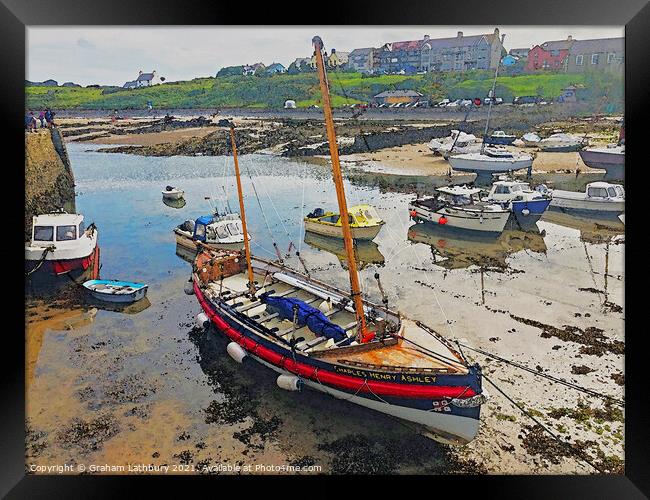Watercolour Cemaes Harbour, Anglesey Framed Print by Graham Lathbury