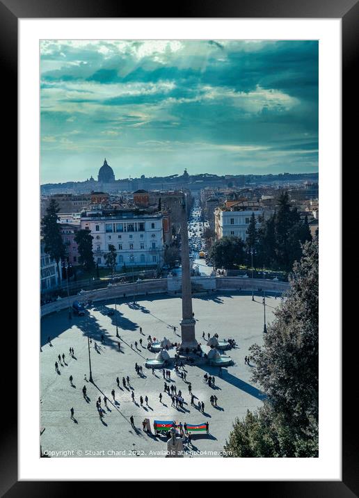 Scenic View of Piazza del Popolo Square from the Terrace of Pincio in Villa Borghese Framed Mounted Print by Stuart Chard