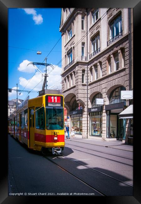 City Tram in Basel Switzerland Framed Print by Stuart Chard