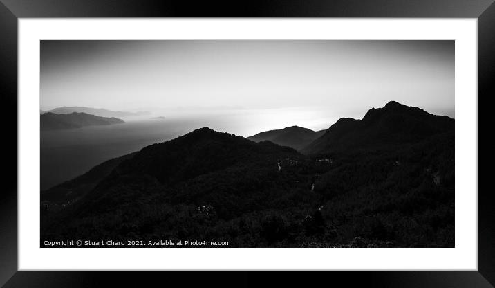 Sunset Over The Mountains Silhouette Of A Mountain Range Against The Sky Panorama Framed Mounted Print by Stuart Chard