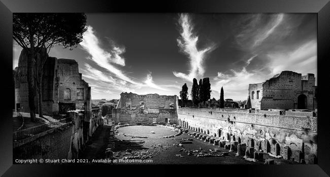 Forum in Rome, Italy Black & white panorama photog Framed Print by Stuart Chard