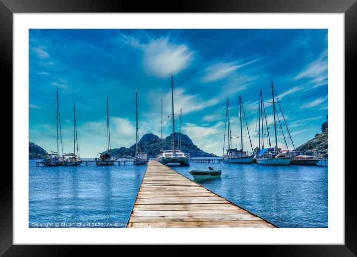 Bay with boats on a jetty artwork Framed Mounted Print by Stuart Chard