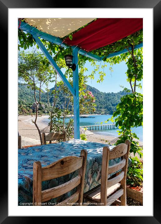 Taverna shaded by vines overlooking the sea Framed Mounted Print by Stuart Chard