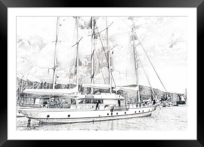 sailing boat drawing Framed Mounted Print by Stuart Chard