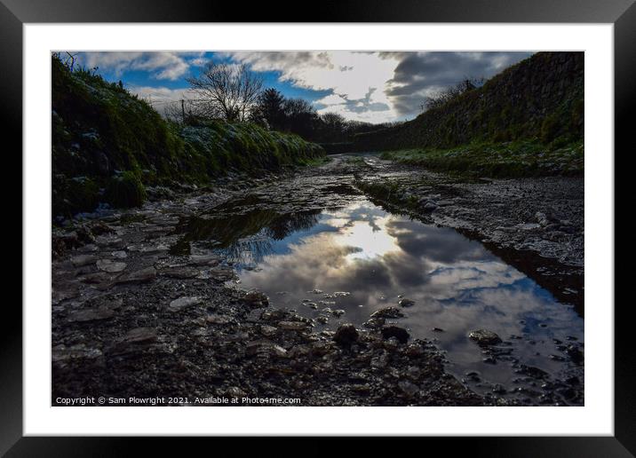 Reflection off of a puddle at Carn Marth Framed Mounted Print by Sam Plowright