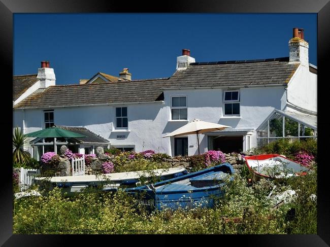 Cottages near Porthcressa, Hugh Town, St. Mary's, Isles of Scilly. Framed Print by Peter Wiseman