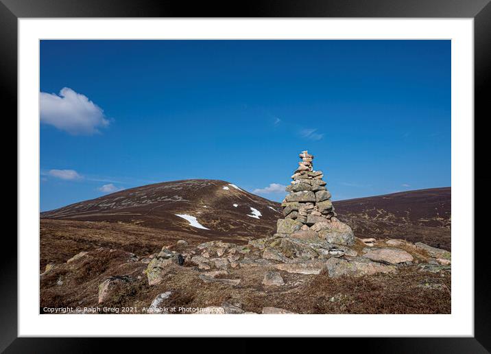 Mountain Top Cairn Framed Mounted Print by Ralph Greig