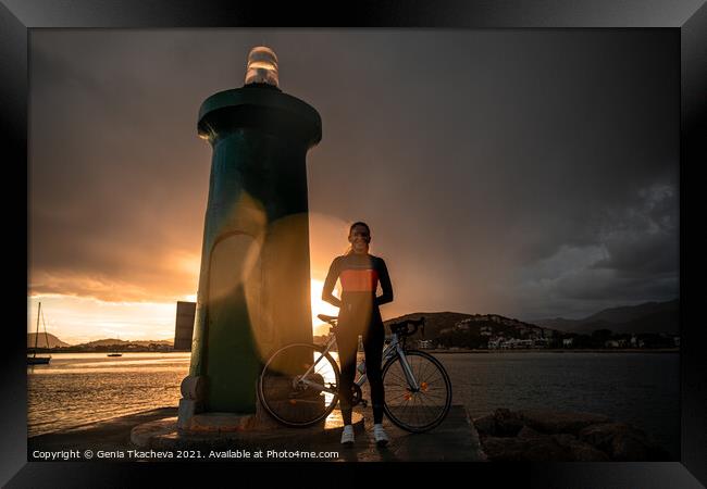 Cycling through Mallorcan storm Framed Print by Genia Tkacheva