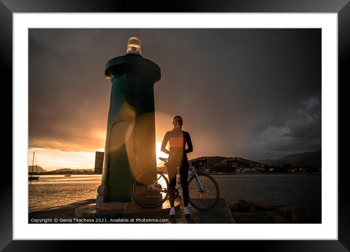 Cycling through Mallorcan storm Framed Mounted Print by Genia Tkacheva