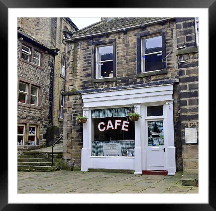 Sids cafe Holmfirth Framed Mounted Print by Roy Hinchliffe