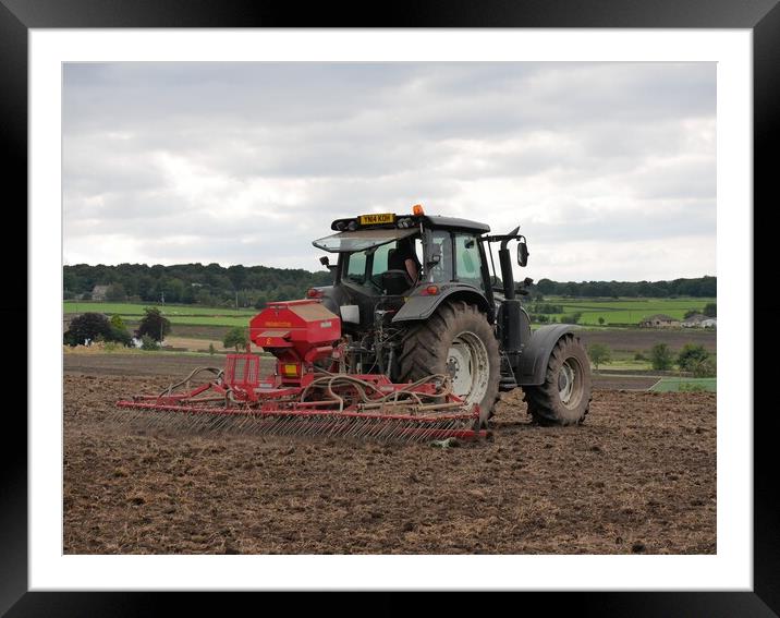 Farm tractor in field Holmfirth Framed Mounted Print by Roy Hinchliffe
