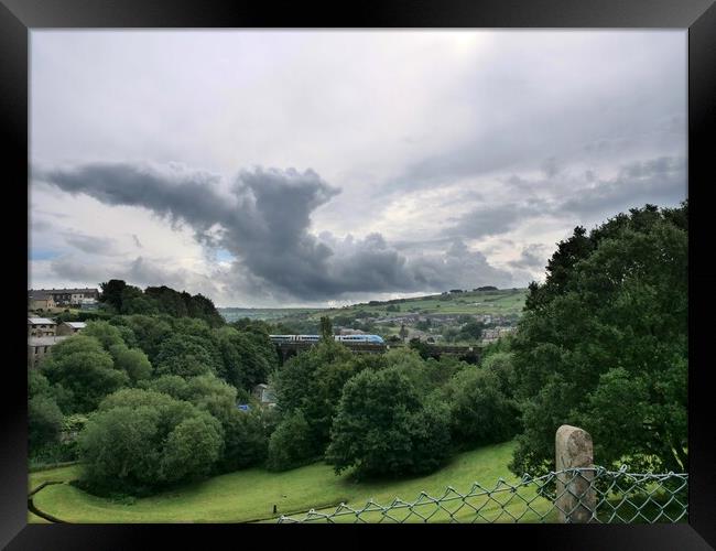 Train on viaduct Slaithwaite Huddersfield Framed Print by Roy Hinchliffe