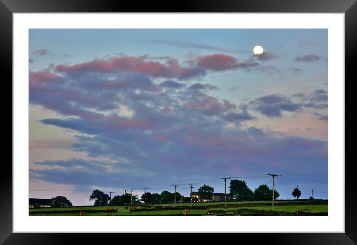 Sunset with moon in Holmfirth Framed Mounted Print by Roy Hinchliffe