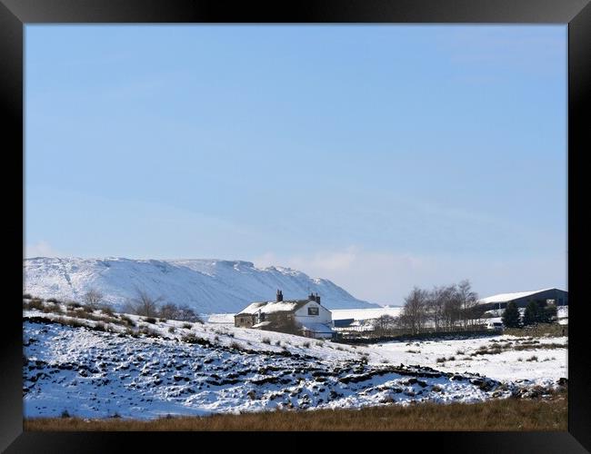 Snowy moorland Yorkshire pub Framed Print by Roy Hinchliffe