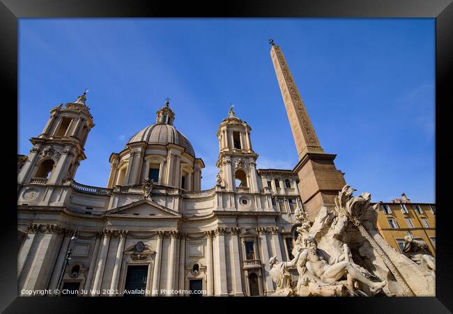 Sant'Agnese in Agone and Fiumi Fountain at Piazza Navona in Rome, Italy Framed Print by Chun Ju Wu
