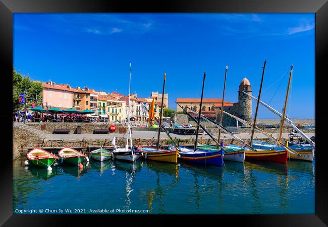 Boats at the harbor in the old town of Collioure, a seaside resort in Southern France Framed Print by Chun Ju Wu