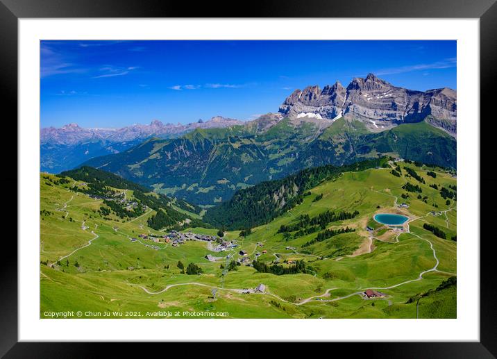 Landscape of mountains of Alps in summer with green meadow in Portes du Soleil, Switzerland, Europe Framed Mounted Print by Chun Ju Wu