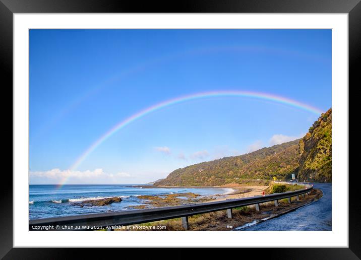 Road trip on Great Ocean Road with rainbow over the sky, Victoria, Australia Framed Mounted Print by Chun Ju Wu