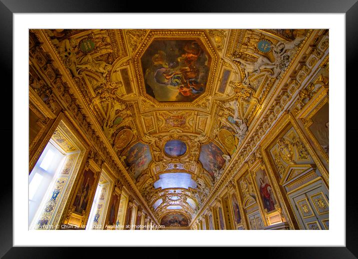 Decorated ceiling of the Apollo Gallery (Galerie d'Apollon) at Louvre Museum in Paris, France Framed Mounted Print by Chun Ju Wu