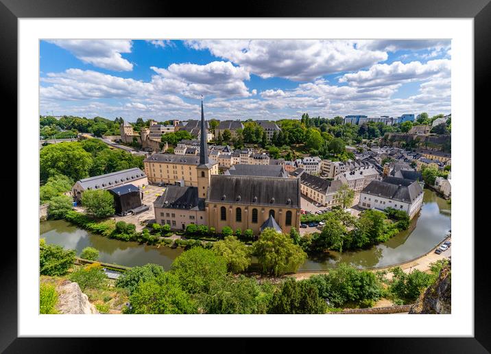Neumünster Abbey, surrounded by Alzette river, in the Grund district of Luxembourg City Framed Mounted Print by Chun Ju Wu