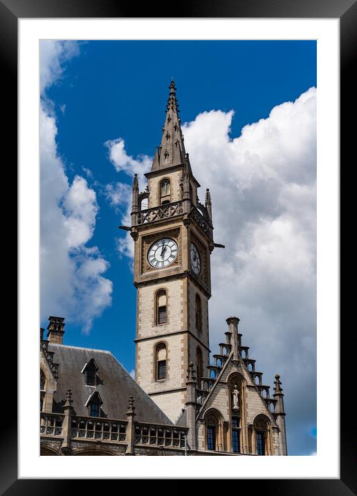 Clock tower of De Post shopping centre and luxury hotel 1898 The Post at Ghent, Belgium Framed Mounted Print by Chun Ju Wu