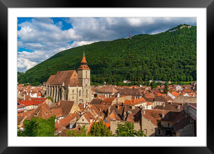 Panorana of the old city center of Brasov and Tampa Mountain, Romania Framed Mounted Print by Chun Ju Wu