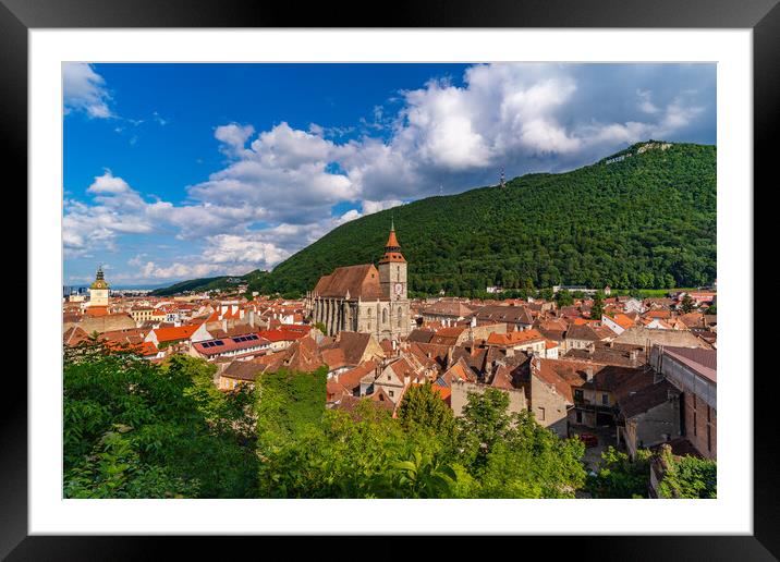 Panorana of the old city center of Brasov and Tampa Mountain, Romania Framed Mounted Print by Chun Ju Wu