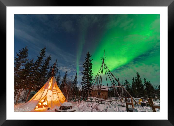 Aurora Borealis, Northern Lights, over aboriginal tent teepee at Yellowknife, Northwest Territories, Canada Framed Mounted Print by Chun Ju Wu