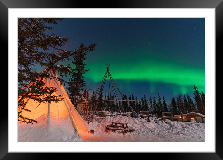 Aurora Borealis, Northern Lights, over aboriginal tent teepee at Yellowknife, Northwest Territories, Canada Framed Mounted Print by Chun Ju Wu