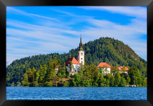 Bled Island on Lake Bled, a popular tourist destination in Slovenia Framed Print by Chun Ju Wu