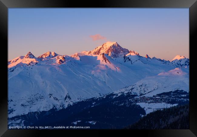 Sunset light on Mont Blanc in Savoie, France, the highest mountain in the Alps and in Europe west Framed Print by Chun Ju Wu