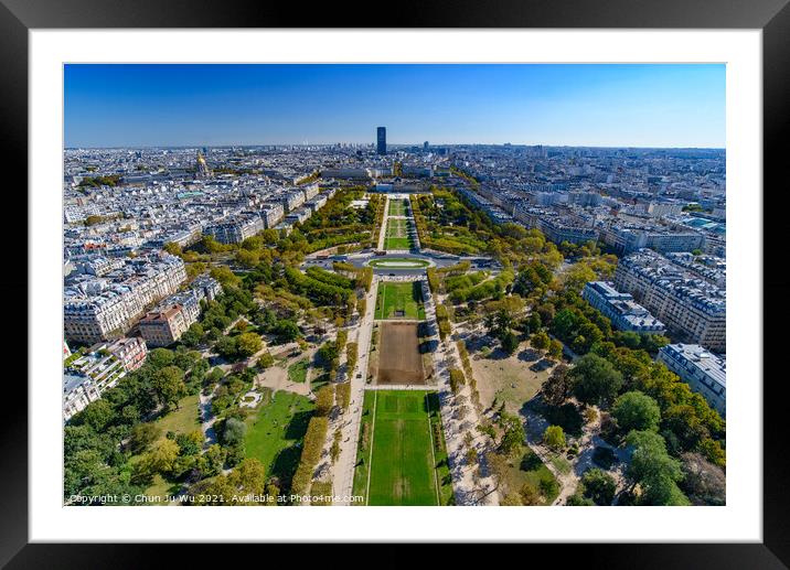 Aerial view of Champ de Mars Park from Eiffel Tower, Paris, France, Europe Framed Mounted Print by Chun Ju Wu