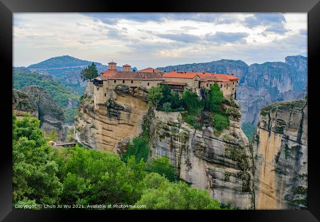 Monastery of Varlaam on the rock, the second largest Eastern Orthodox monastery in Meteora, Greece Framed Print by Chun Ju Wu