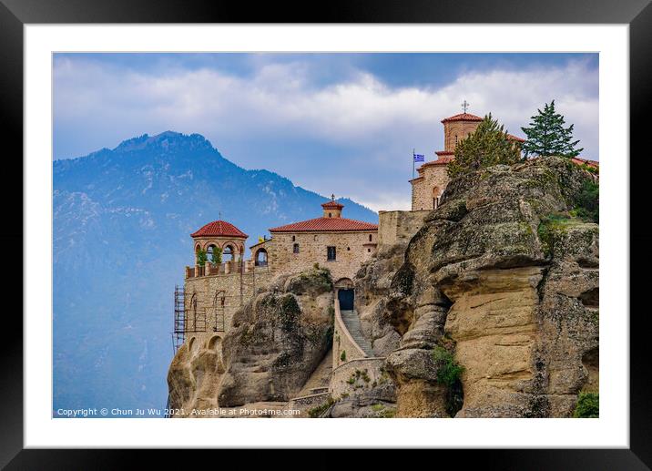 Monastery of Varlaam on the rock, the second largest Eastern Orthodox monastery in Meteora, Greece Framed Mounted Print by Chun Ju Wu