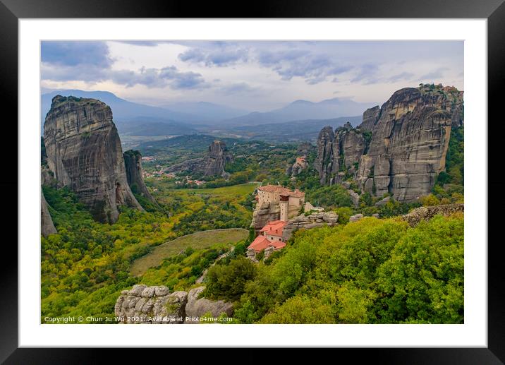 Landscape of monastery and rock formation in Meteora, Greece Framed Mounted Print by Chun Ju Wu