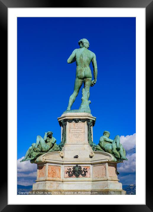 Piazzale Michelangelo (Michelangelo Square) with bronze statue of David, the square with panoramic view of Florence, Italy Framed Mounted Print by Chun Ju Wu