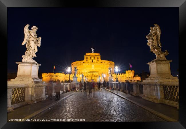 Night view of Castel Sant'Angelo and Ponte Sant'Angelo in Rome, Italy Framed Print by Chun Ju Wu