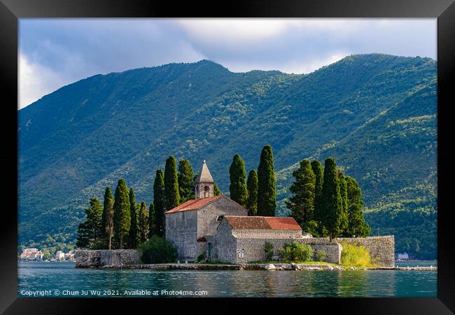 Island of Saint George, an islet off the coast of Perast in the Bay of Kotor, Montenegro Framed Print by Chun Ju Wu