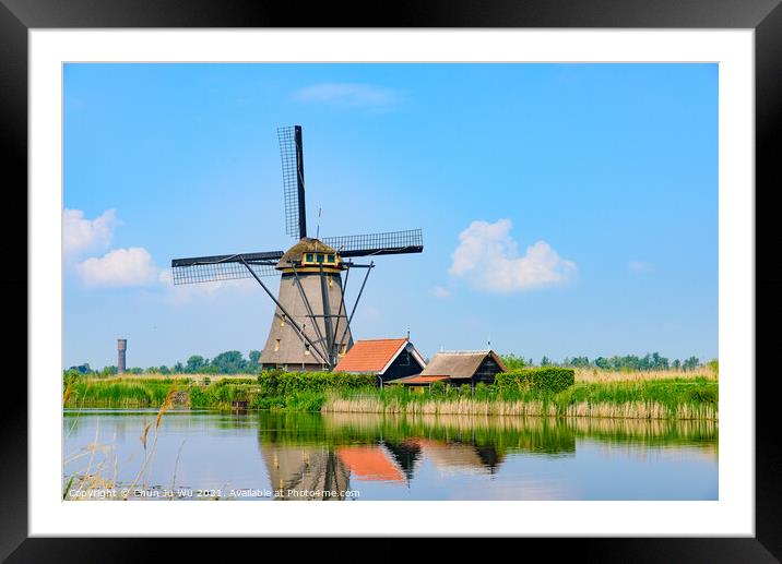 The windmills in Kinderdijk, a UNESCO World Heritage site in Rotterdam, Netherlands Framed Mounted Print by Chun Ju Wu