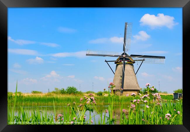 The windmills in Kinderdijk, a UNESCO World Heritage site in Rotterdam, Netherlands Framed Print by Chun Ju Wu