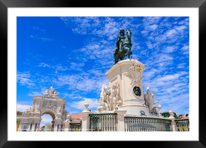 Statue of King José I on the Praça do Comércio (Commerce Square) in Lisbon, Portugal Framed Mounted Print by Chun Ju Wu