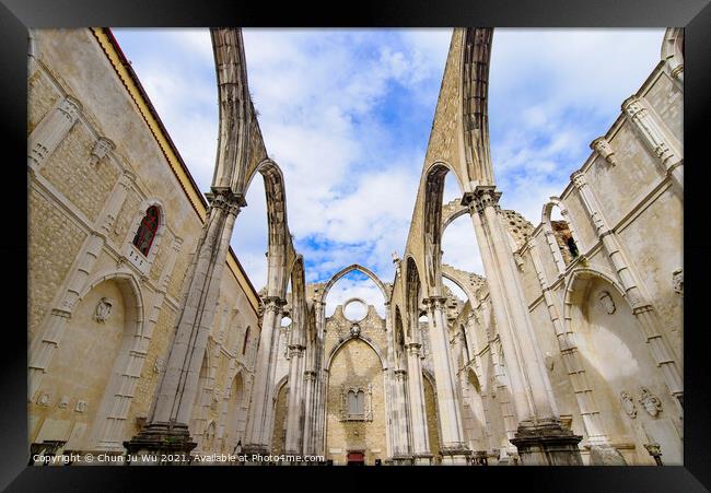 Ruins of Carmo Convent, an archaeological museum in Lisbon, Portugal Framed Print by Chun Ju Wu